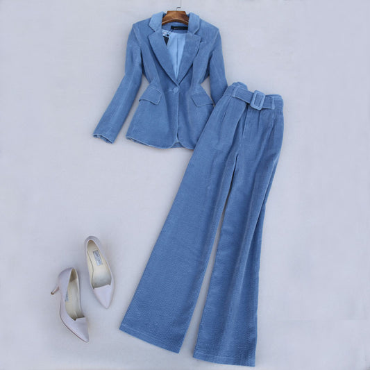 One-button Lapel Wide-leg Trousers Two-piece Suit